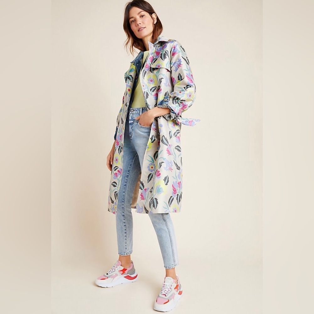 Anthropologie x Delpozo Floral Jacquard Botanical Print Trench Coat Size 12 NWT